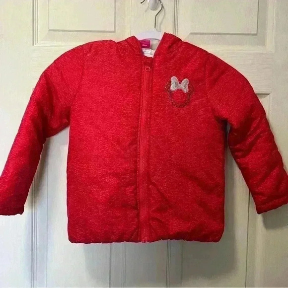 Disney Minnie Mouse Girls Zip Up Puffer Jacket Sz 6 - Picture 1 of 9